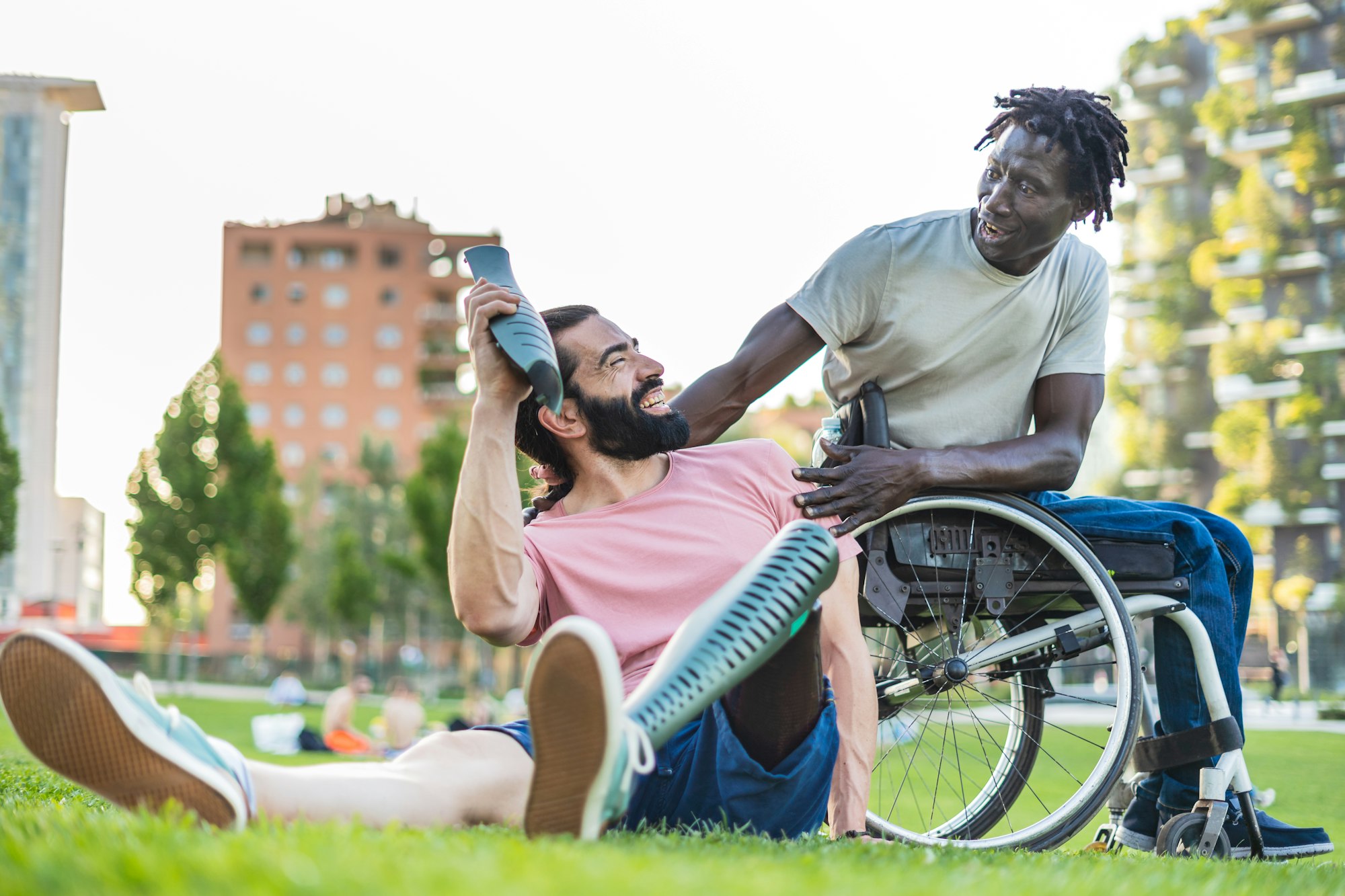 Portrait of two disabled adults